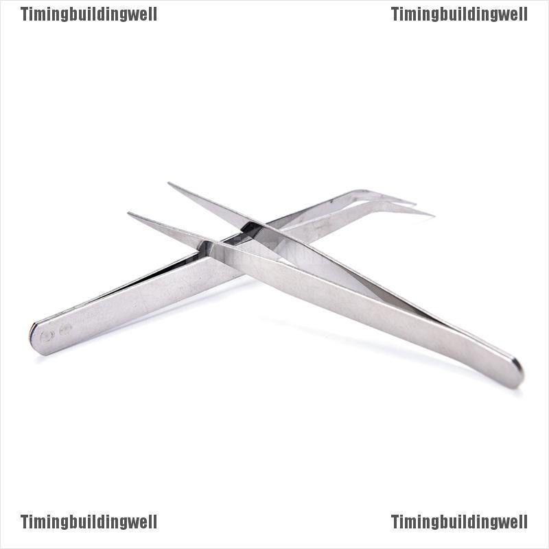 Bộ 2 nhíp đầu thẳng + đầu khuỷu tay bằng thép không gỉ chuyên dụng trang điểm/may vá