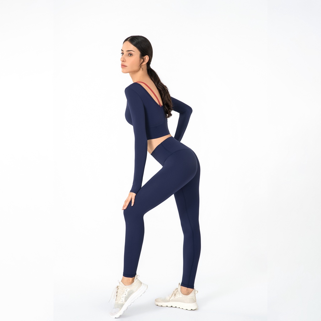 Set trang phục Hoppe Fumeng dành cho nữ gồm áo tay dài có đệm mút + quần lưng cao thời trang