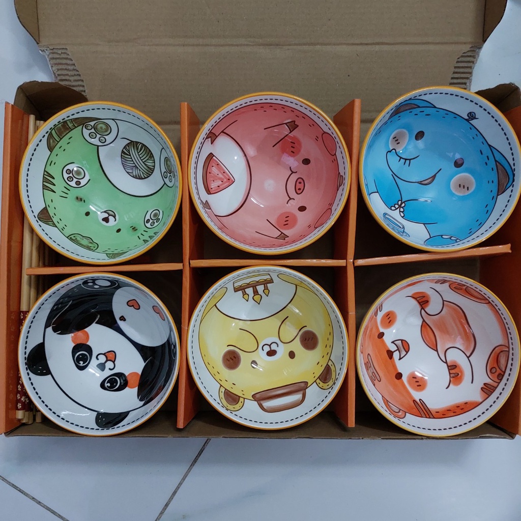 Bộ 6 chén  Nhật phong cách bohemian độc đáo tặng kèm đũa