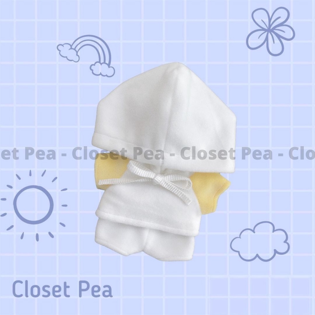 Bộ đồ hoodie trắng phối tay vàng gà con cho doll 15cm 20cm