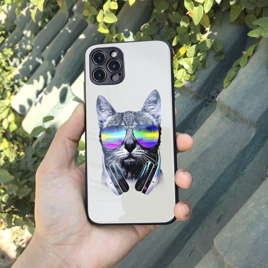 Ốp lưng iphone cường lực cao cấp Mèo music cho iphone 14 13 pro max 12 11 pro max mini 7 8 6 s plus X r s max Se 2020