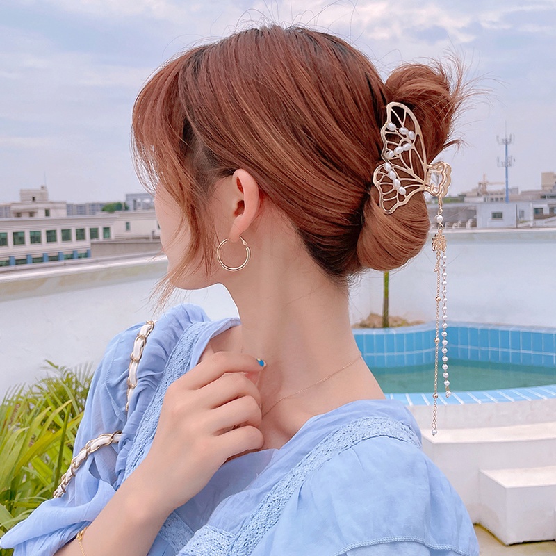 Kẹp Tóc Kim Loại Lớn Phối Tua Rua Thời Trang Hàn Quốc