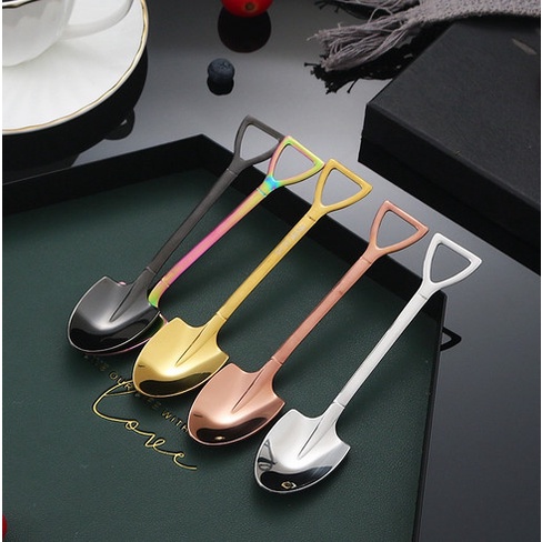 Muỗng thìa inox cán dài cao cấp hình chiếc xẻng nhiều màu