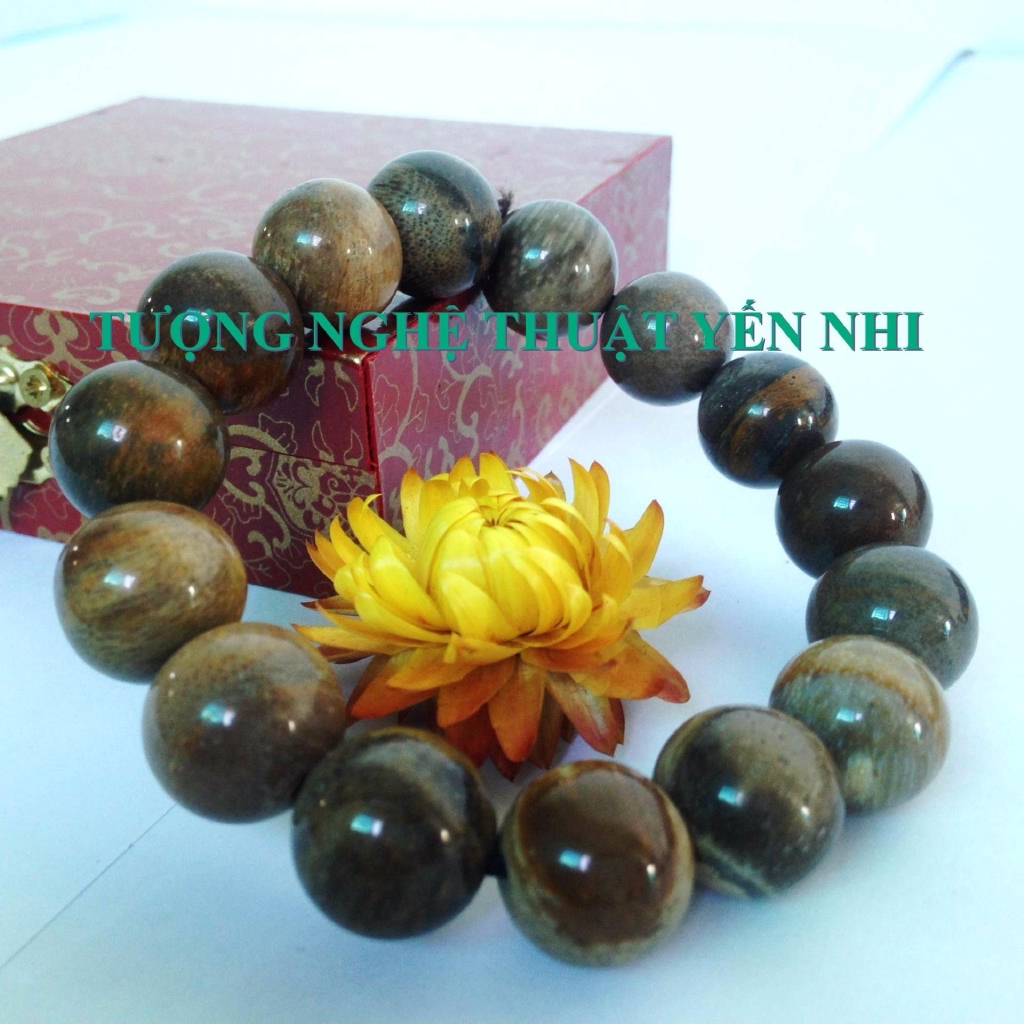 Vòng tay gỗ Hóa thạch size hạt 13mm ( màu sáng)