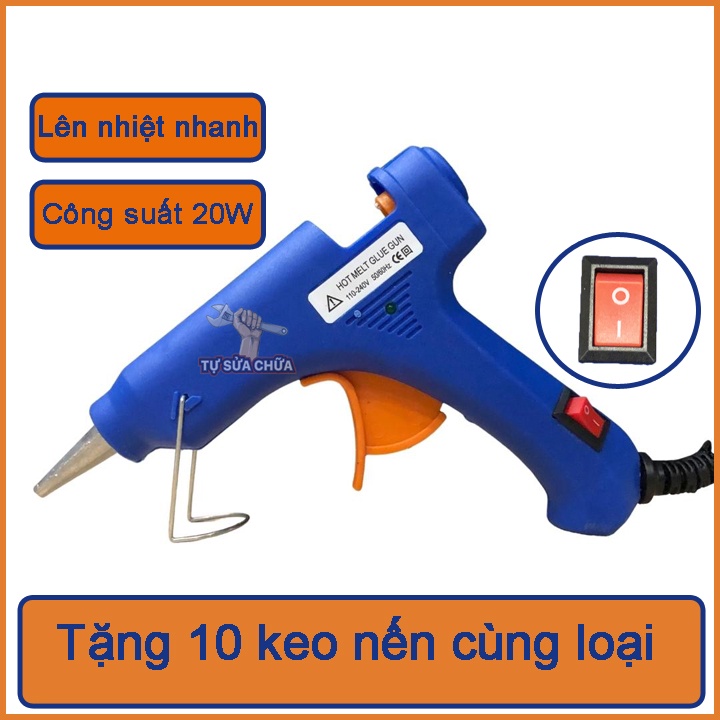 Máy Bắn Keo Nến Công Suất 20W và 10 Cây Keo - Làm Đồ Handmade, Sửa Chữa Gia Đình
