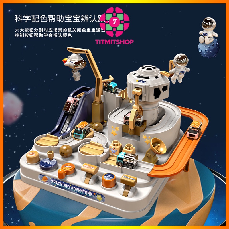 Đồ chơi ô tô đĩa bay trạm vũ trụ không gian, đường đua ô tô trên trạm vũ trụ không gian điều khiển bằng tay cho bé