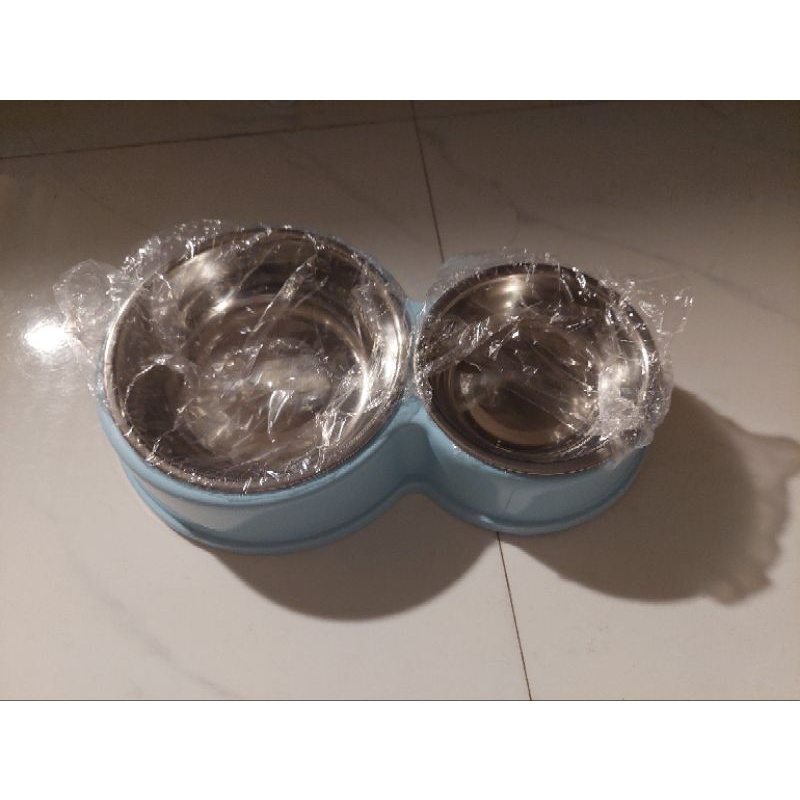 Bát ăn đôi cho chó mèo  hình con ếch có kèm đáy ninox