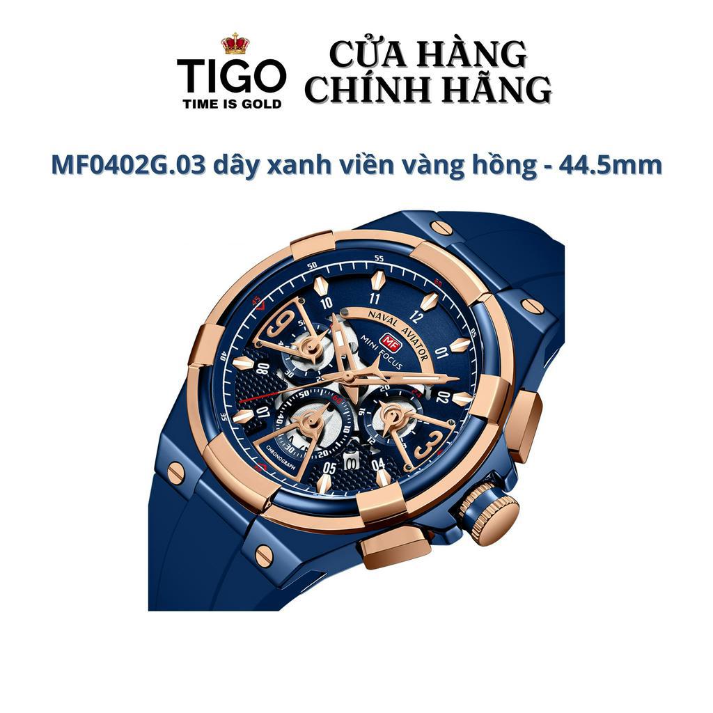 Đồng Hồ Nam MINI FOCUS MF0402G.03 Dây Silicone Xanh Thép Không Gỉ Cao Cấp Mặt Tròn Đường Kính 44.5mm Chống Nước