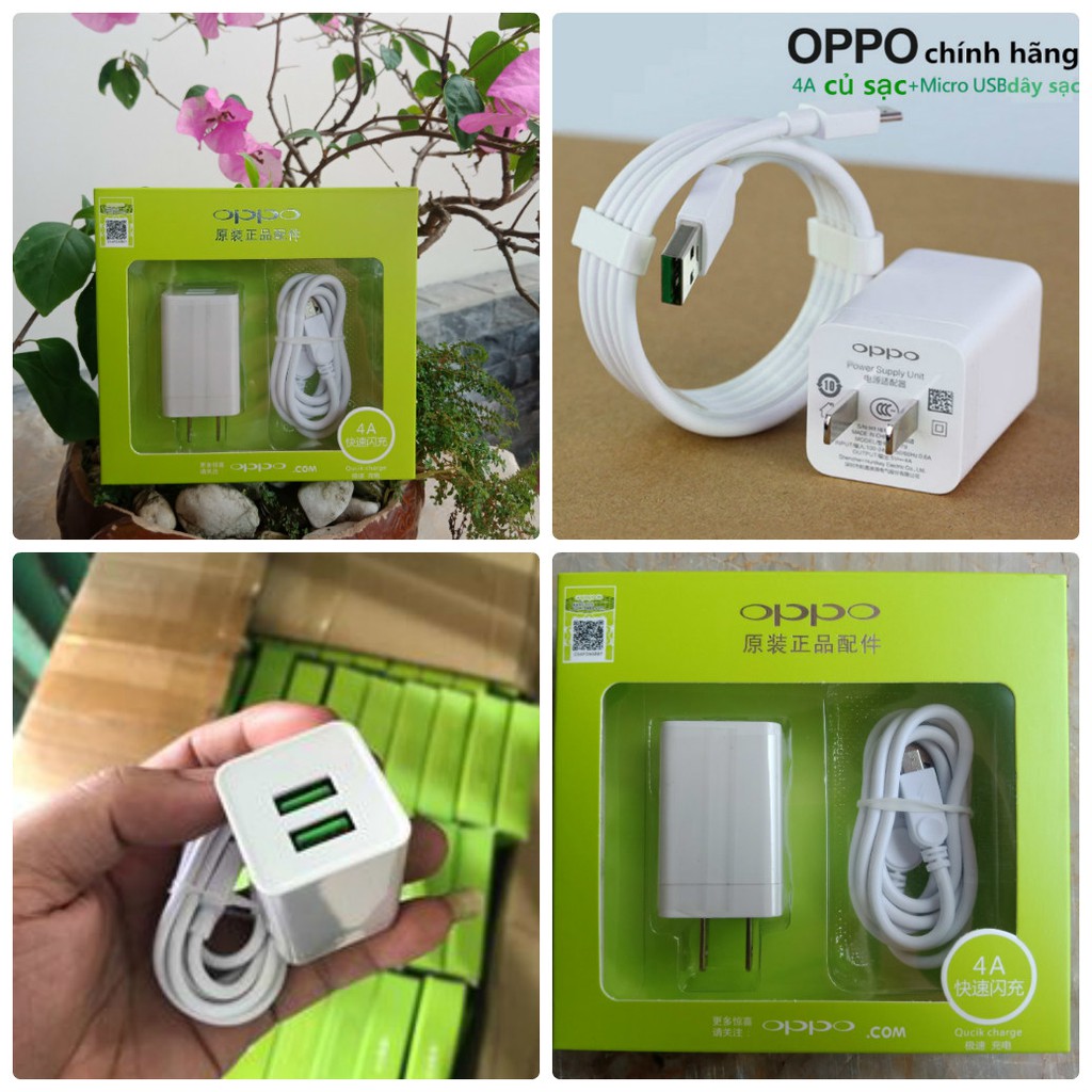 Bộ sạc nhanh Oppo 4A chân micro, công nghệ Quick charge, 2 cổng usb tiện dụng, dùng cho nhiều điện điện android