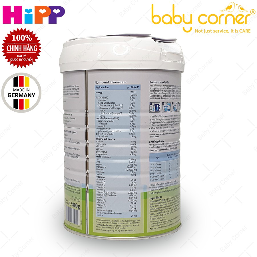 SỮA BỘT HIPP COMBIOTIC ORGANIC SỐ 1 800G