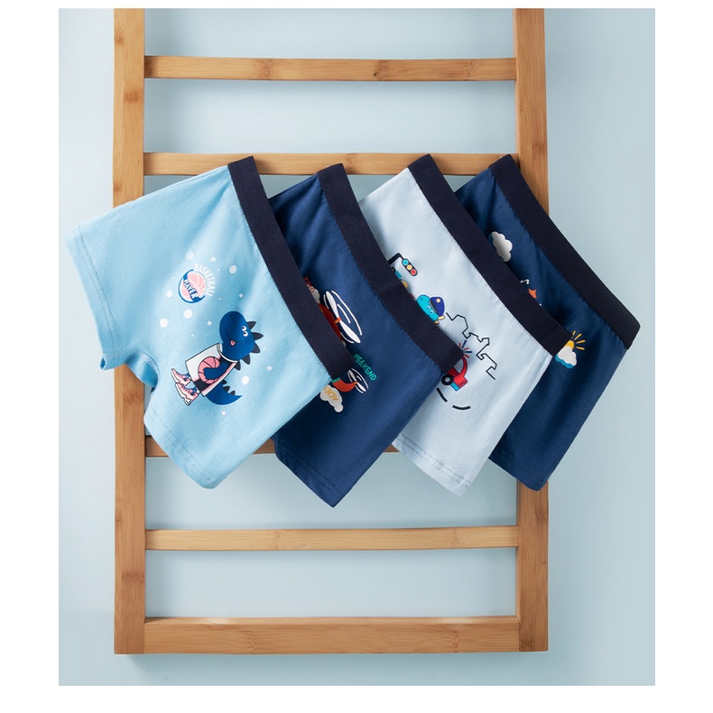 [BT02 combo 4 quần] Quần chip bé trai cotton mềm mại hình khủng long máy bay, quần sịp bé trai Maruka Fashion 12-45kg