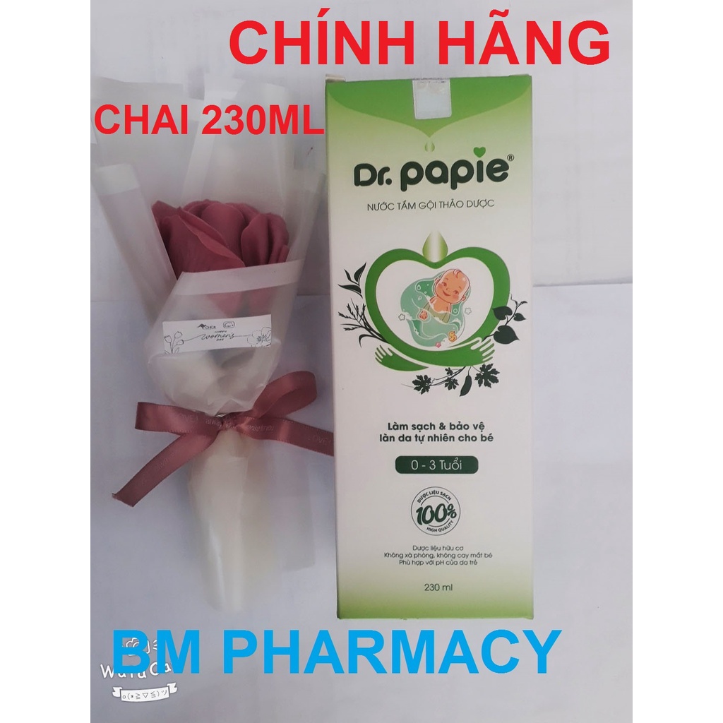 Nước tắm gội thảo dược DR. PAPIE giúp diệt khuẩn, làm sạch da, ngăn ngừa và giảm rôm sảy, mụn nhọt, mẩn ngứa, mề đay