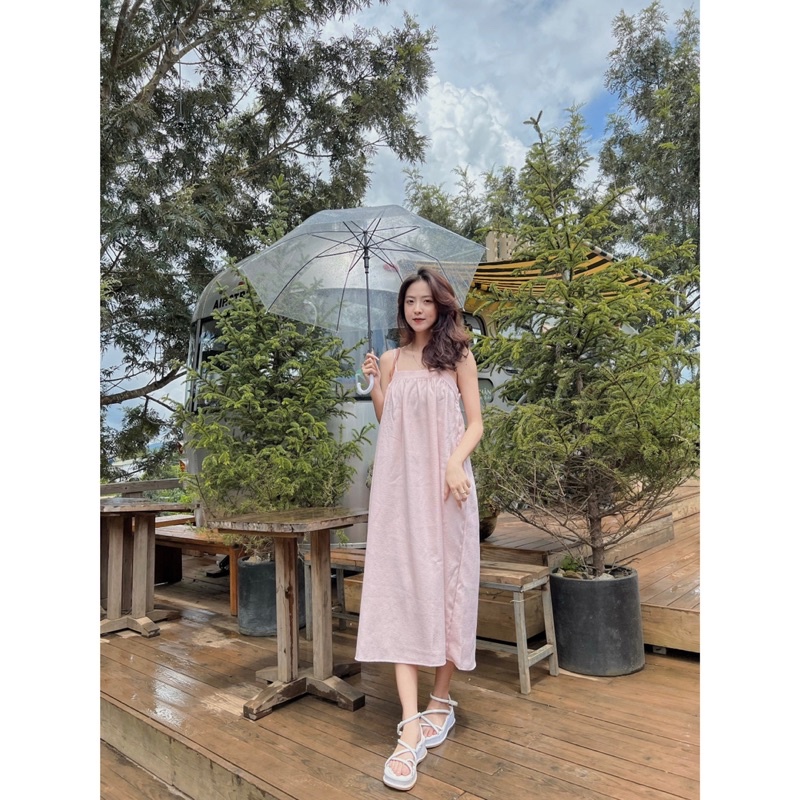 Đầm dáng maxi 2dây suông (hồng nhạt)