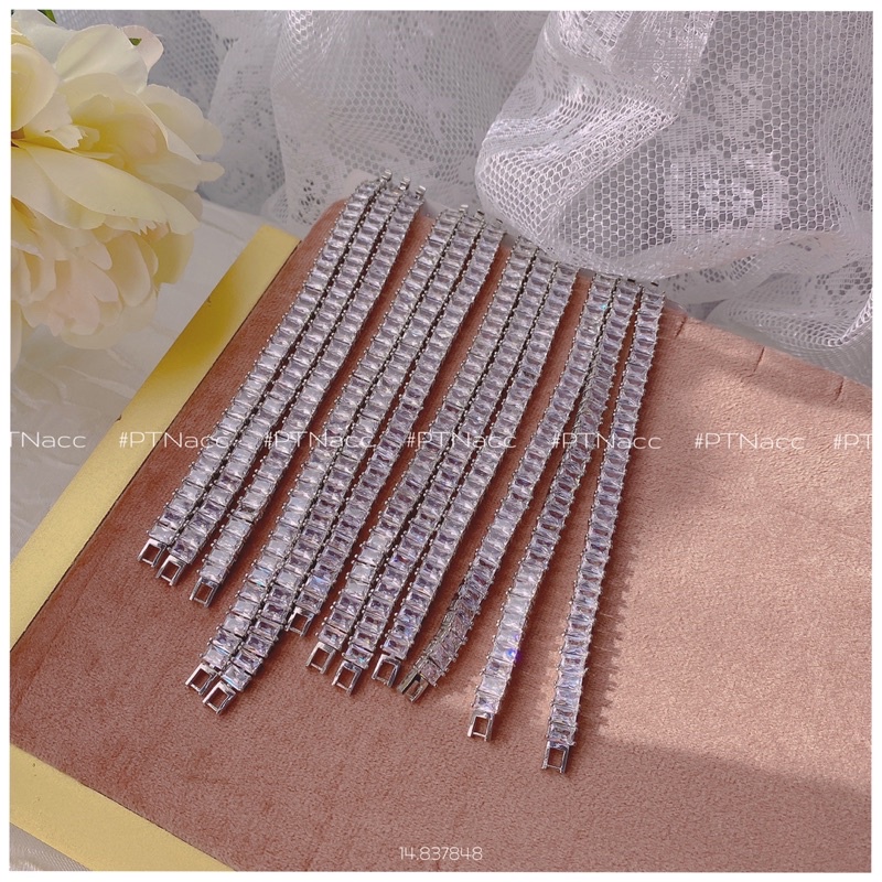Lắc tay xi bạch kim đính full đá paget vuông cao cấp sáng long lanh, cắt size theo yêu cầu . PTNACC