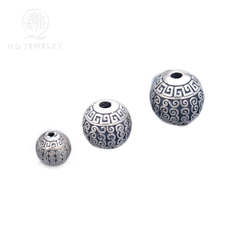Charm bạc tròn họa tiết hoa văn - NQ Jewelry