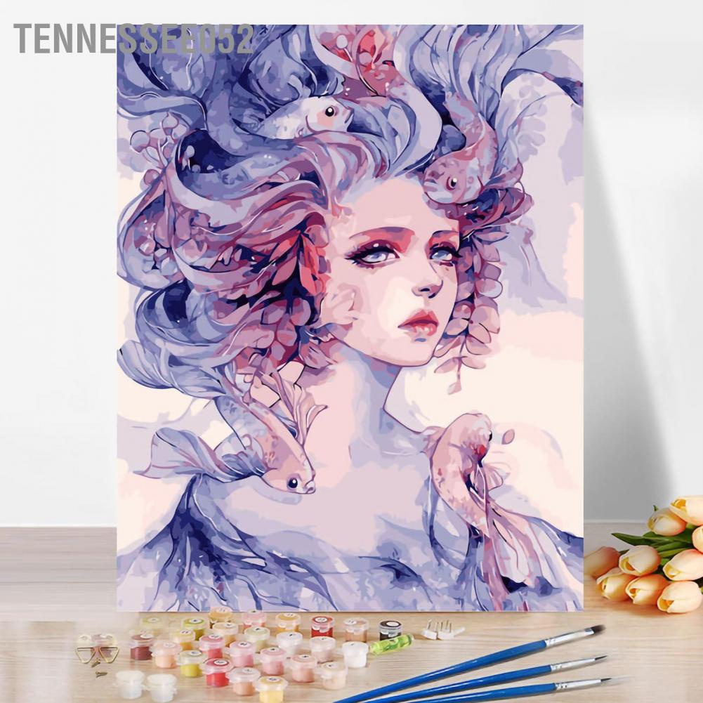 Tranh tô màu theo số sơn dầu DIY hình cô gái và hoa 40x50cm trang trí nhà / văn phòng vải lanh không khung Tennessee052