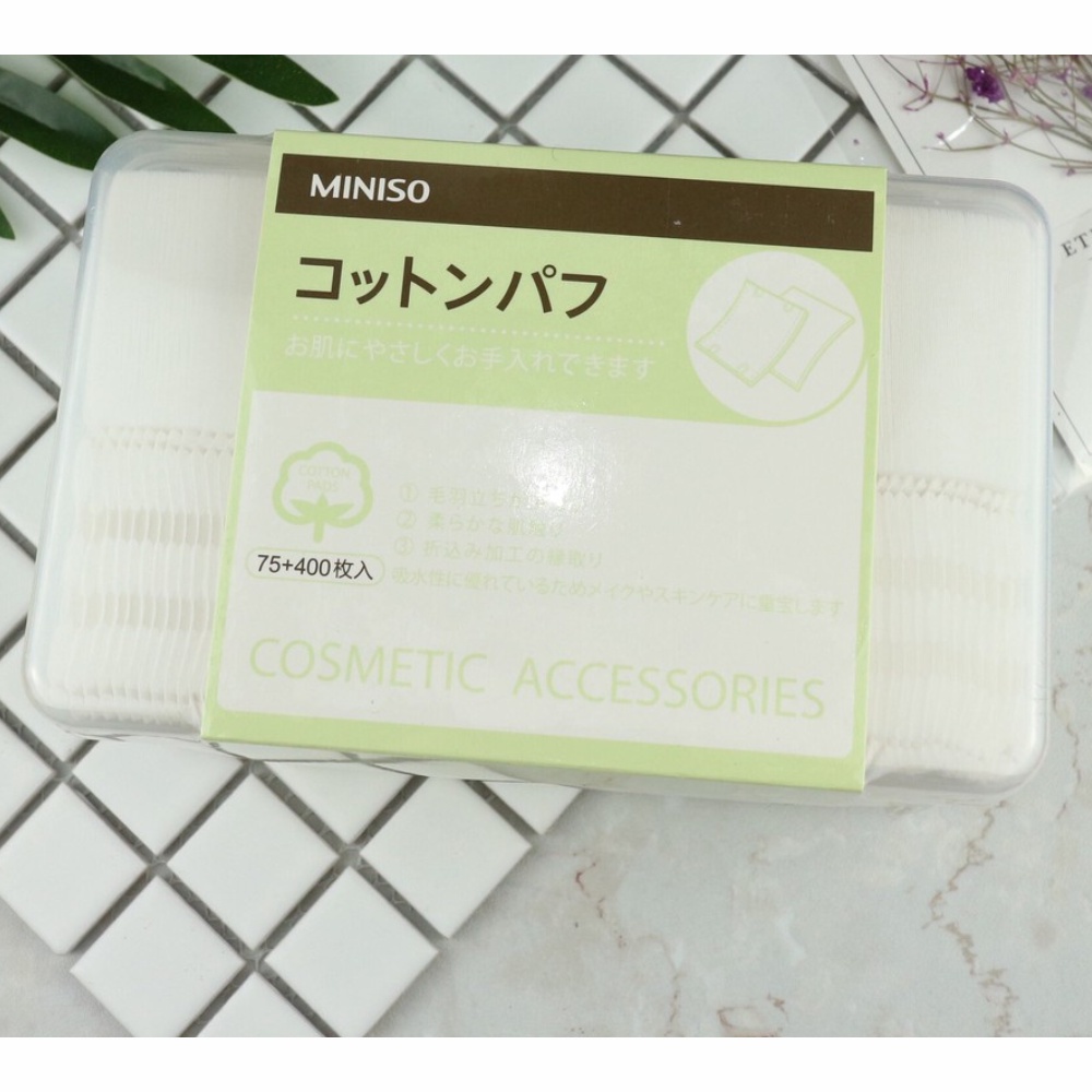 Bông tẩy trang Miniso Nhật Bản 475 miếng Cotton 100% hữu cơ làm sạch da hiệu quả hơn