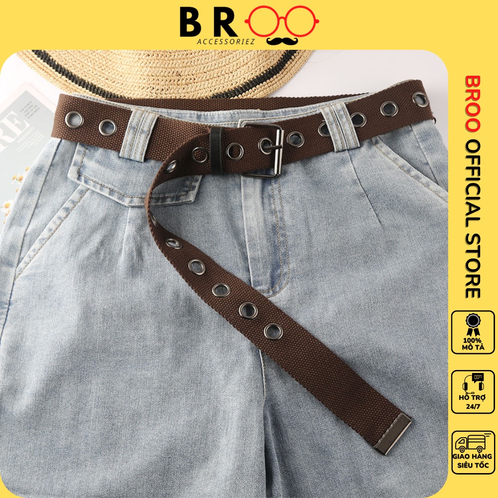 Thắt lưng vải canvas BROO một hàng lỗ màu nâu đen, dây nịt dù unisex ulzzang cho nam nữ