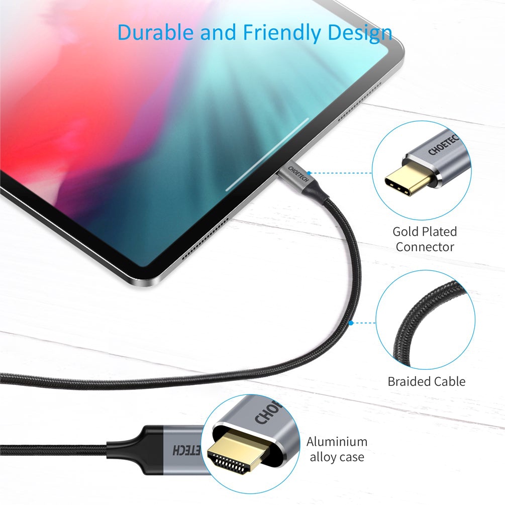 Dây Cáp Type C To HDMI 4K 60Hz Dài 2M, Dây Nylon Dù Thunderbolt 3 CHOETECH CH0021 - Hàng Chính Hãng