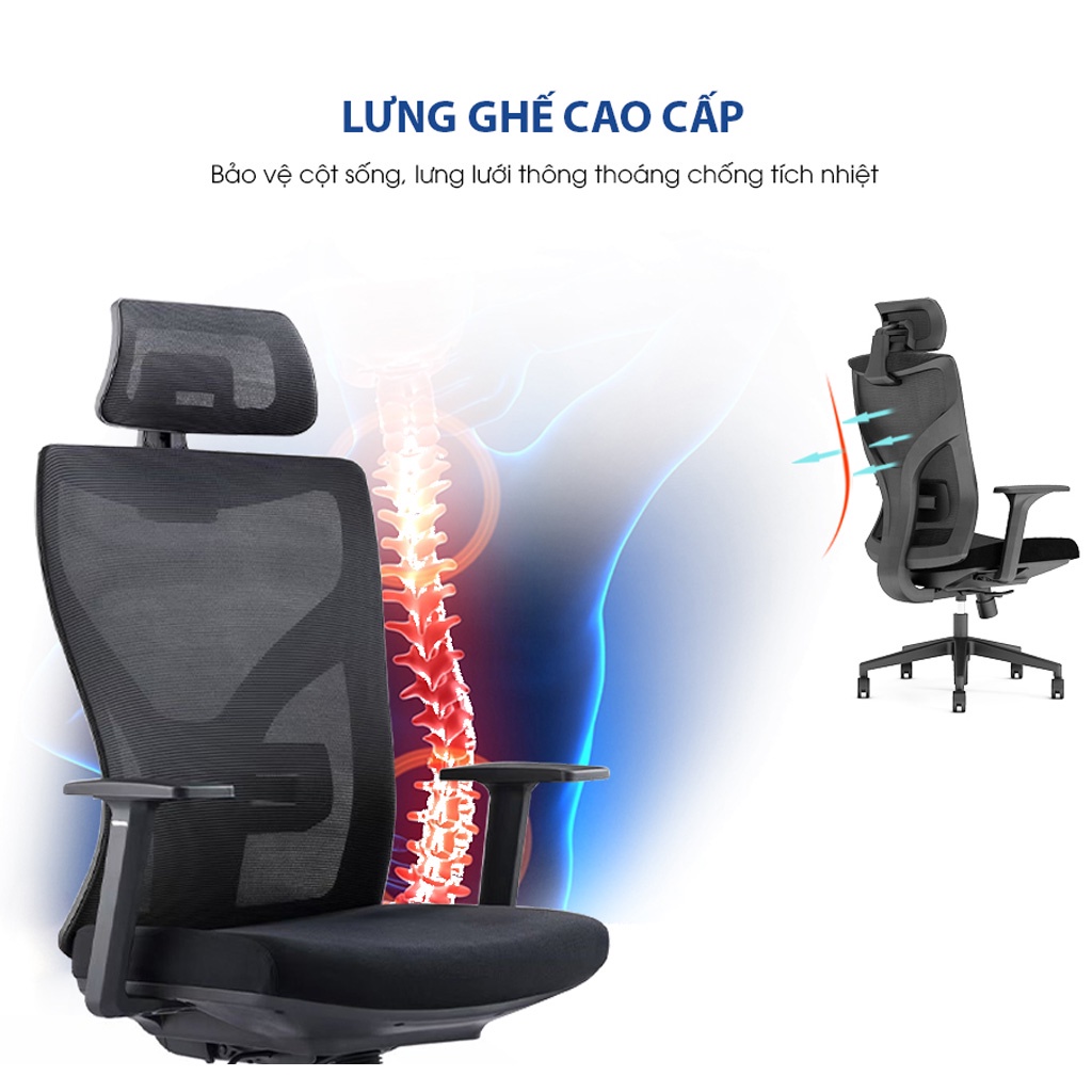 Ghế Công thái học đầy đủ chức năng, chính hãng GOVI, đầm chắc đa dạng tính năng, bảo hành dài hạn