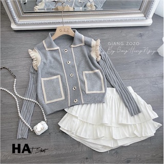 Bộ lụa cộc nữ tính, set cộc lụa hoạ tiết hoa kèm quần lụa vàng