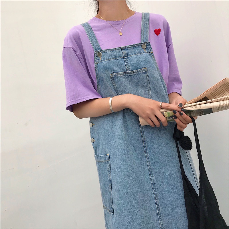 [ĐẸP ĐỘC LẠ] Váy yếm jean, đầm yếm jean dài tháp tà tháp túi to vải dày dáng suông dài VYD03 C022