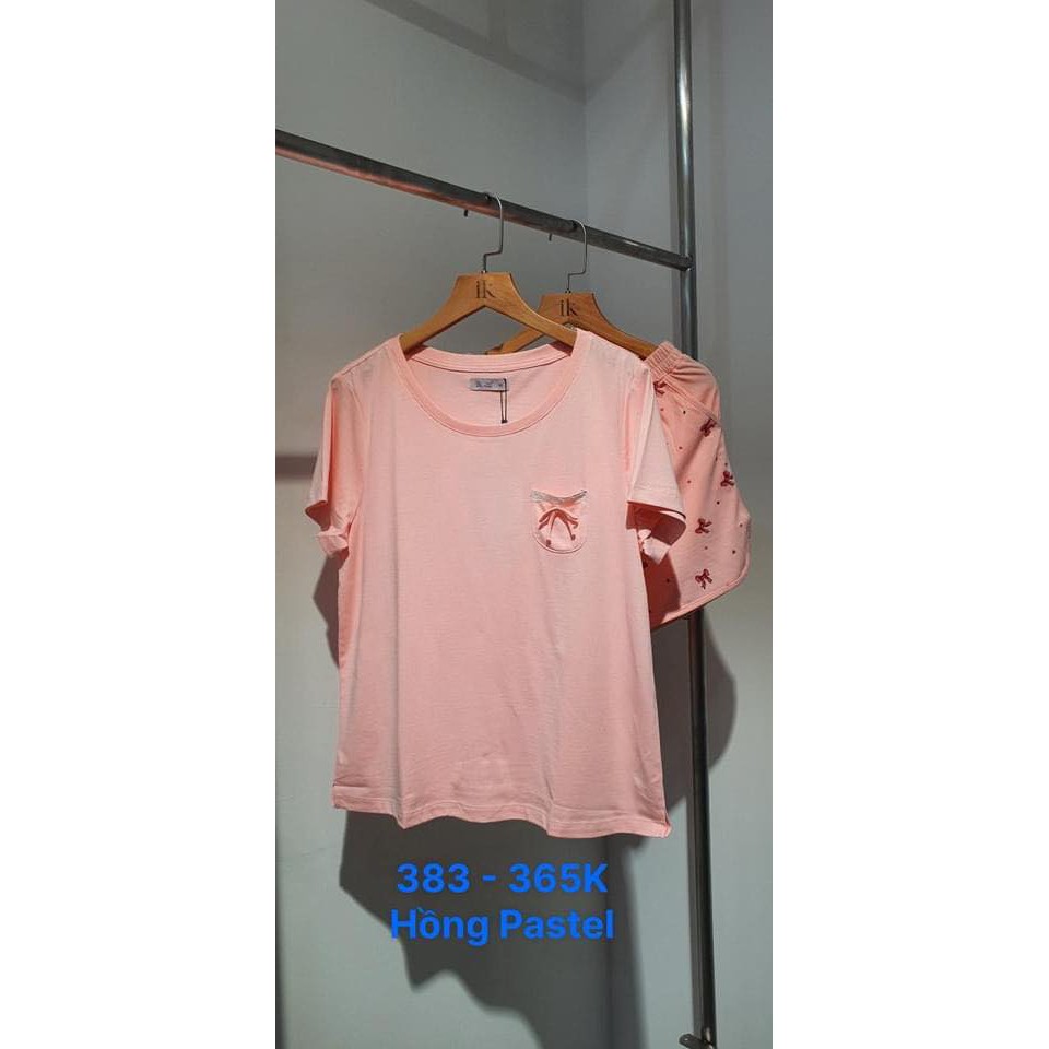 Bộ đồ ngủ mặc nhà IK. Set đồ cotton áo cộc quần đùi dáng đuôi tôm, thiết kế họa tiết nơ siêu dễ thương