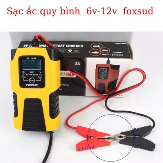 Bộ nạp Sạc ắc quy 6V-12V-2A FOXSUR có chức năng khử sunfat chống ngược cực tự ngắt khi đầy sạc bình ắc quy xe máy