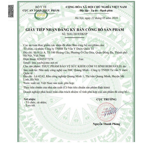 CỐM VI SINH BEBUGOLD – Hỗ trợ  tăng cường tiêu hóa (Hộp 15 gói)