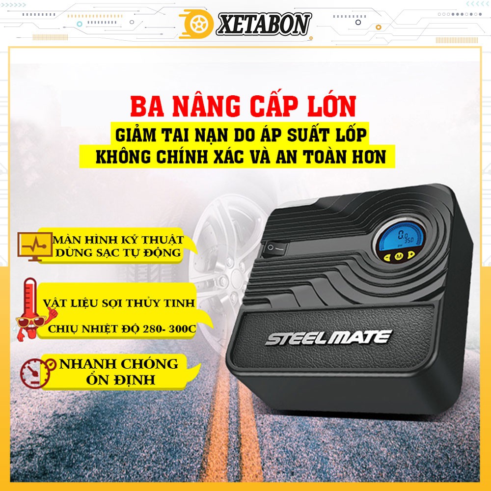 Bảo Hành 1 Năm -  Bơm lốp ô tô Steelmate P05 chính hãng điện tử tự ngắt Có Đồng Hồ Hiển Thị Áp Xuất Lốp