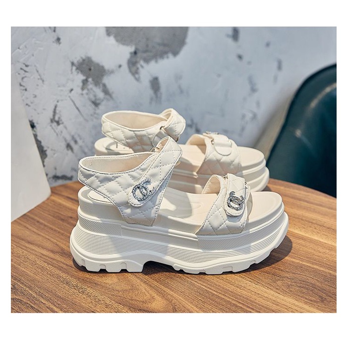 Hàng Có Sẵn; Chất Lượng Cao; 2022; Giày Sandal Mũi Tròn Hở Ngón Cao 5cm - 8cm) Phong Cách Mới Mùa Hè Sang Trọng Cho Nữ