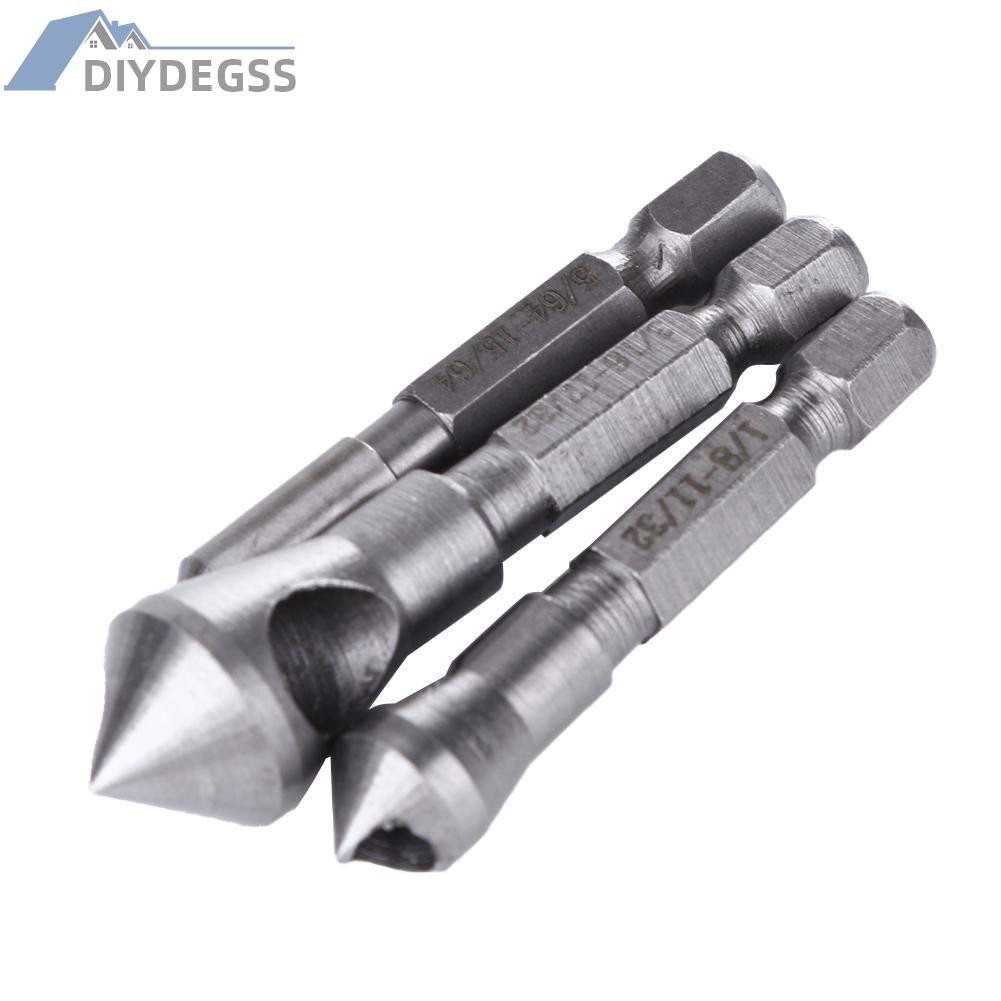 Diydegss2 3PCS HSS Titanium Coated Countersink & Deburring Drill Bit