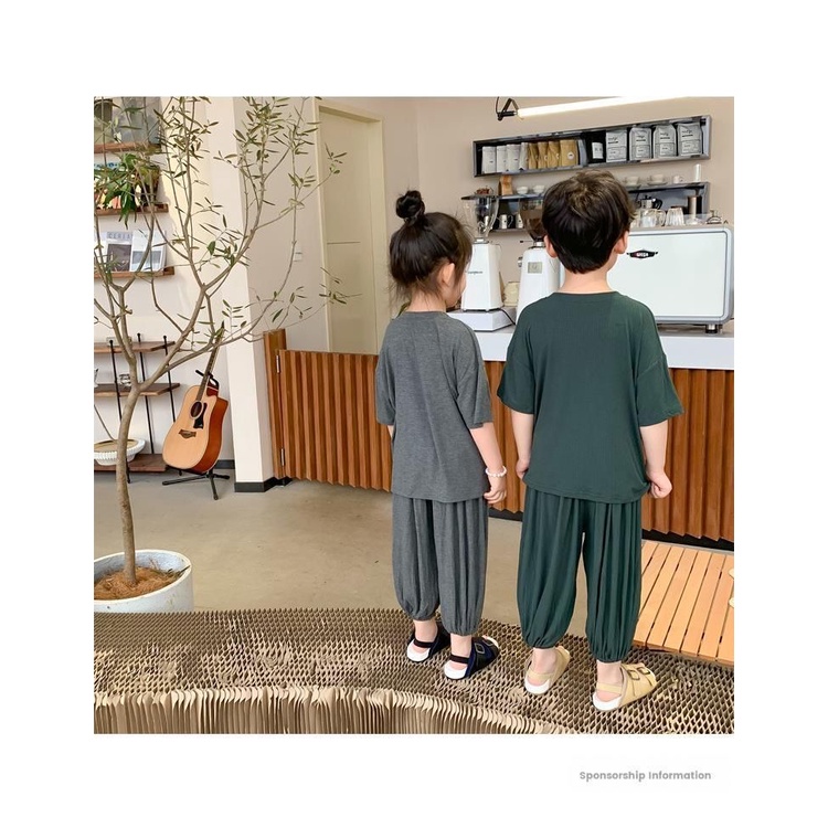 Bộ Đồ Ngủ Ngắn Tay Vải Lụa Mát Thời Trang Mùa Hè Cho Bé