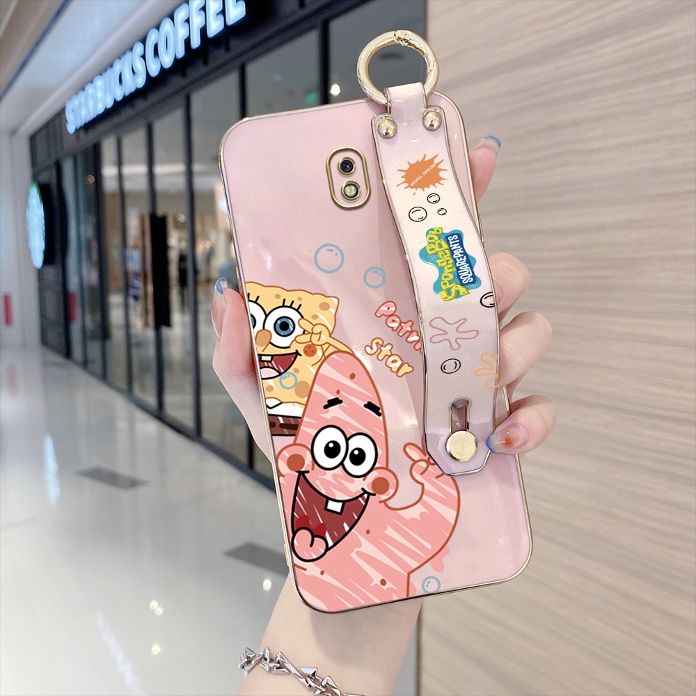 Ốp Điện Thoại TPU Mềm Mạ Viền Vuông Hình SpongeBob Có Dây Đeo Cho Samsung Galaxy J7 Pro J730 J7 2017