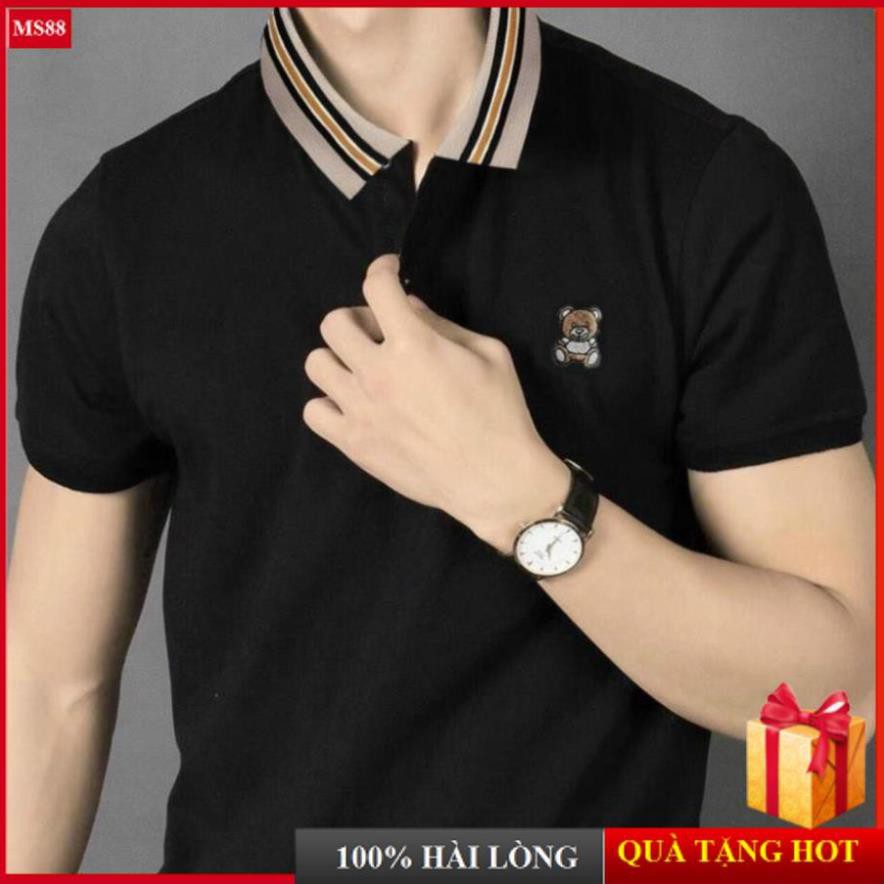 Áo Polo Nam in gấu thun nam có cổ thêu gấu nhỏ, Áo POLO Nam thiết kế - MINHSTORE