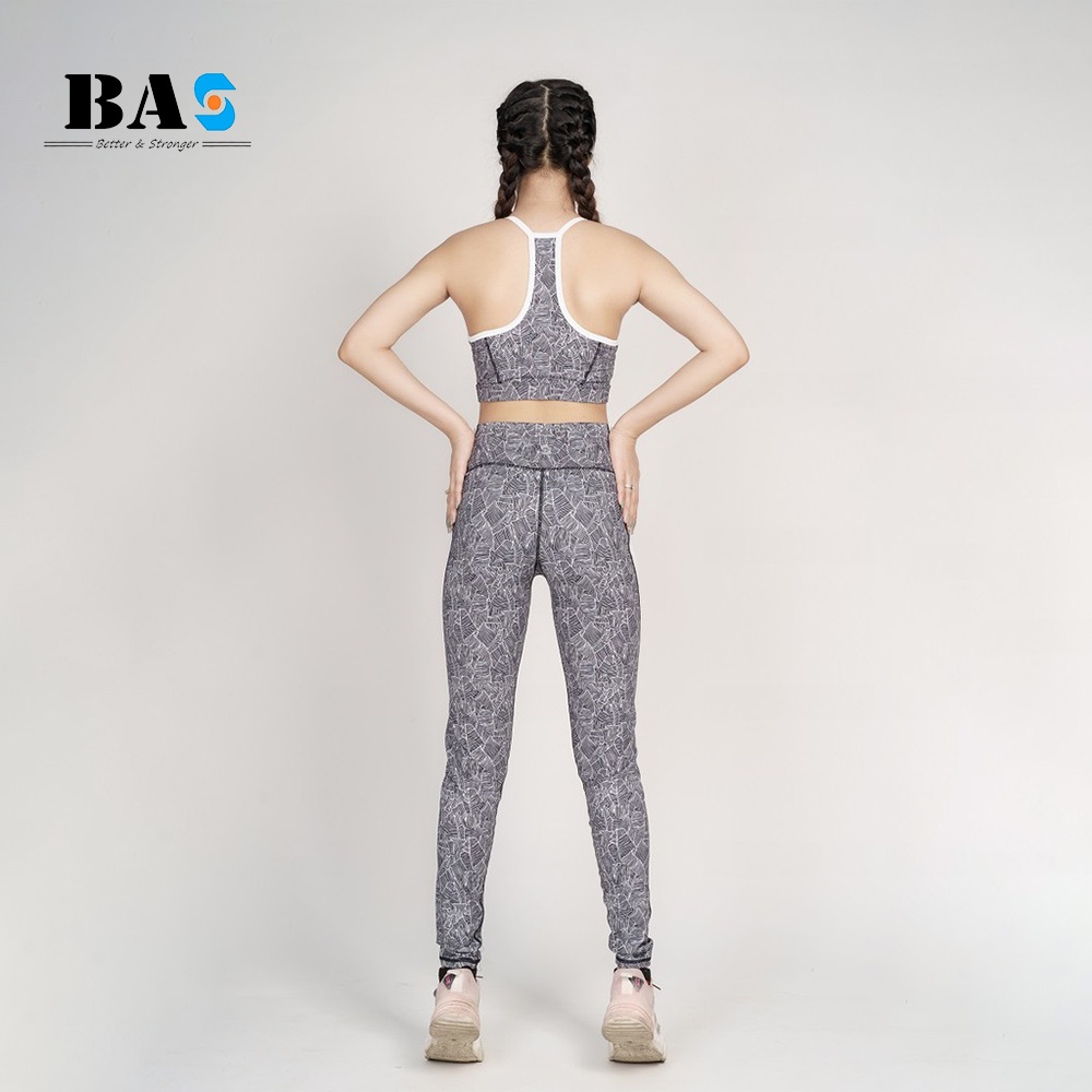 Set đồ tập yoga gym nữ vải thun cao cấp BAS bra 2 dây cách điệu phối legging lưng cao tôn dáng - S40039