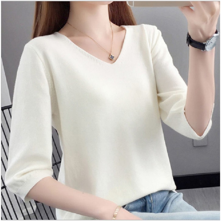 Áo len trơn nữ tay lỡ phong cách hàn quốc