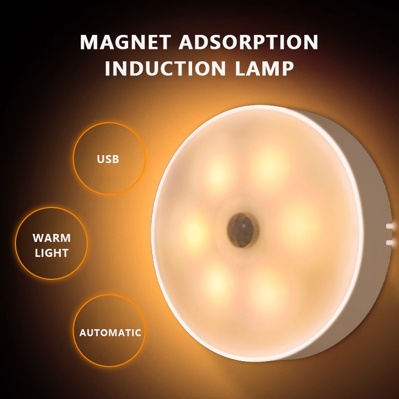 Đèn ngủ LED cảm biến tự động thông minh dạng pin sạc dán tủ đồ/cầu thang/phòng ngủ đa dụng