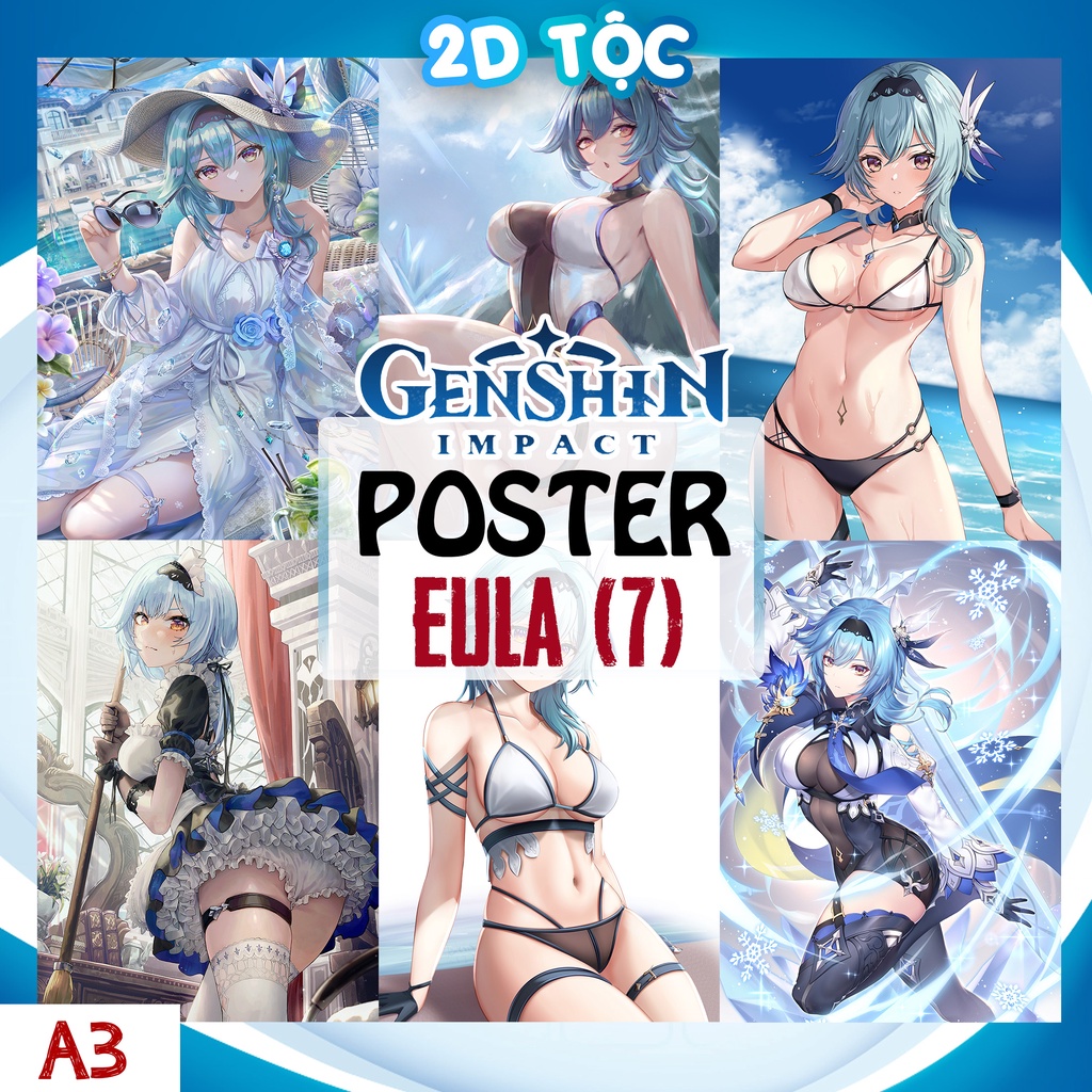 Ảnh poster A3 dán tường cao cấp Eula  (7) Game Genshin Impact by 2D Tộc Shop