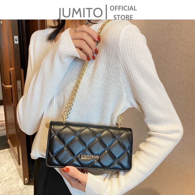 Túi xách nữ đeo chéo đeo vai C.K phồng chữ nhật dây xích size 19 cm JUMITO T1.027.DE