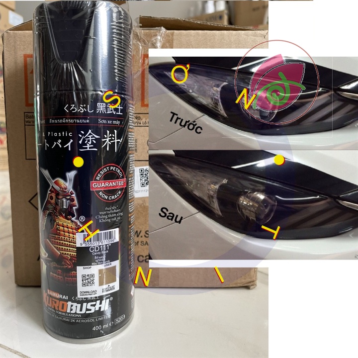 Sơn xịt hiệu ứng đèn xe Samurai CD111 candy Black đen ( màu Ám Khói , Sơn xịt hiệu ứng chói đèn )