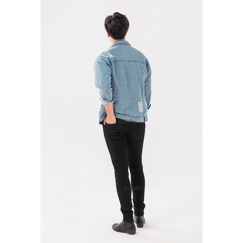 Quần jean nam đen rách gối mẫu jean Skinny thun co giãn thời trang nam Musland