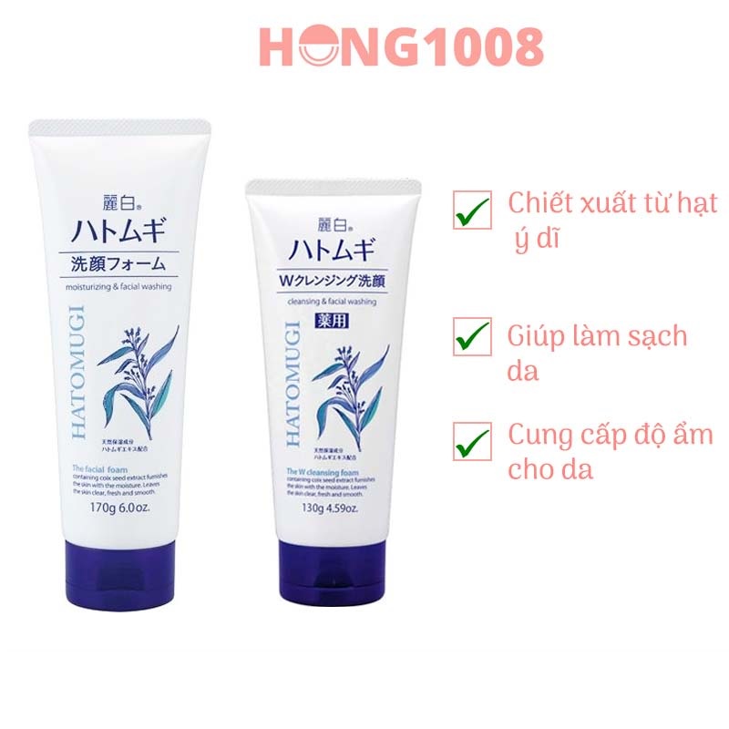 Sữa Rửa Mặt Ý Dĩ Hatomugi Naturie 130g,170g,160ml Nhật Bản - Cleasing & facial washing