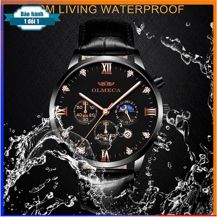 Đồng hồ nam full đen OLMECA thời trang dây da
