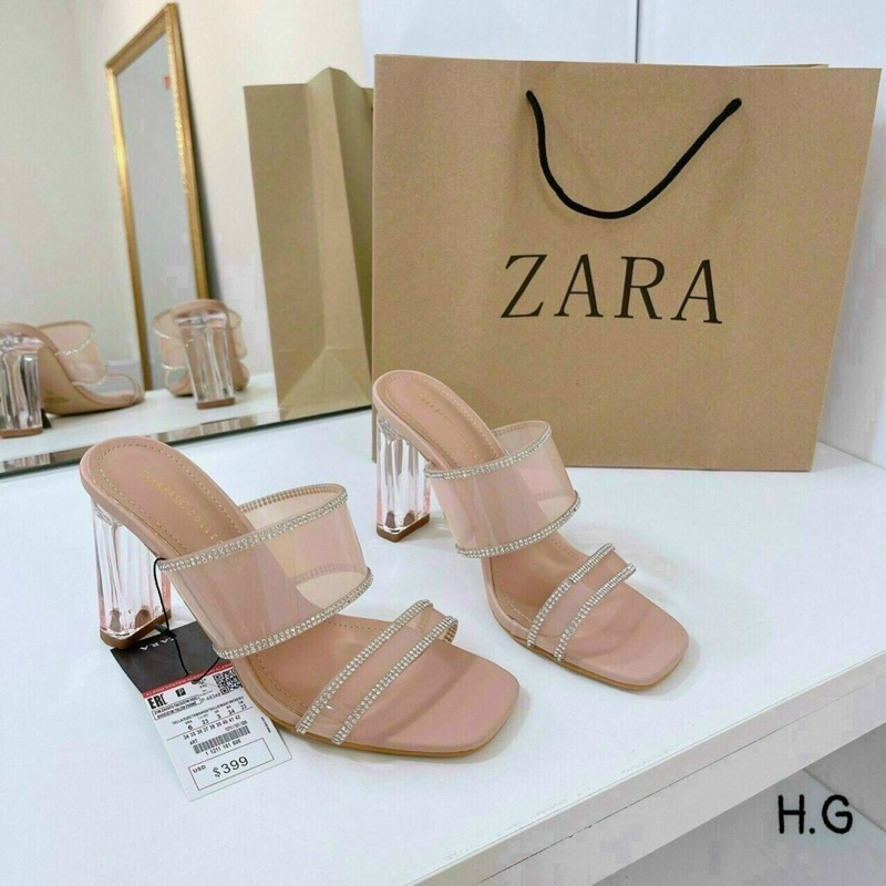 Guốc cao gót zara 2 quai viền đá qccc fullbox