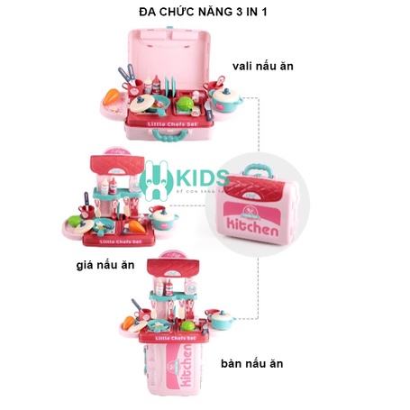 Cặp đồ chơi nấu ăn trẻ em 3in1 đa năng cỡ lớn, bộ đồ chơi nhà bếp bé gái nhiều chi tiết