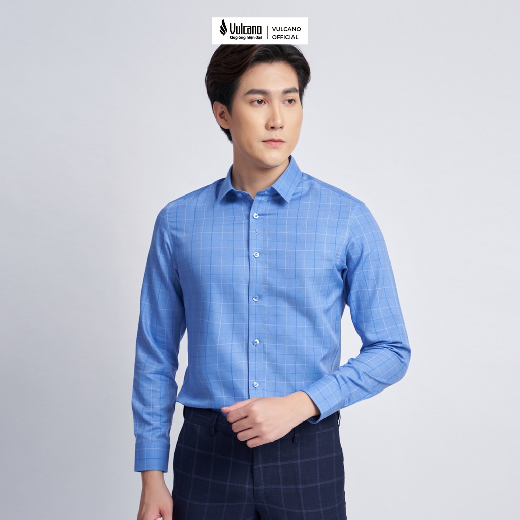 Áo Sơ Mi Nam Dài Tay 1047 Sợi Tre & Lông Cừu Cao Cấp Xanh Dương Kẻ Caro - Vulcano