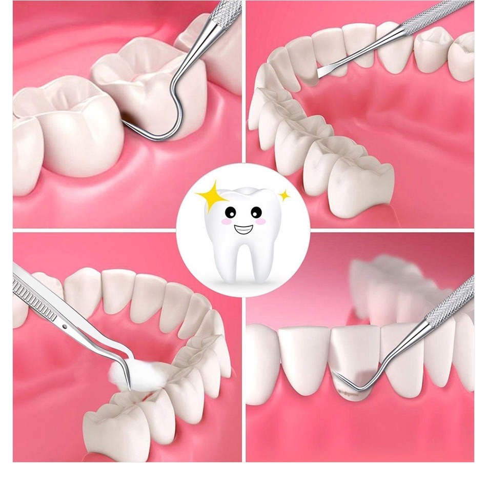 Bộ Dụng Cụ Vệ Sinh Răng Miệng Bằng Thép Không Gỉ Kèm Gương Soi