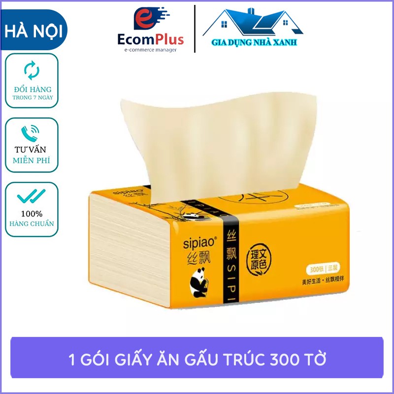 Giấy Ăn Gấu Trúc Sipao, Khăn Giấy Tre YCOOL, Túi 300 Tờ