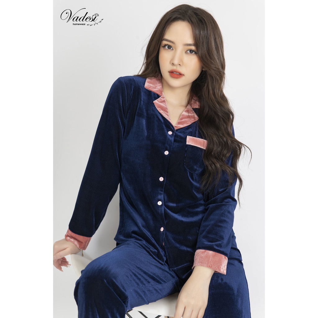 Bộ Đồ Thu Đông Mặc Nhà Nữ Set Pijama Cao Cấp VADESI Dài Tay Chất Nhung Tăm Giữ Nhiệt  Tốt Ấm Mềm Co Giãn Mặc Sau Sinh